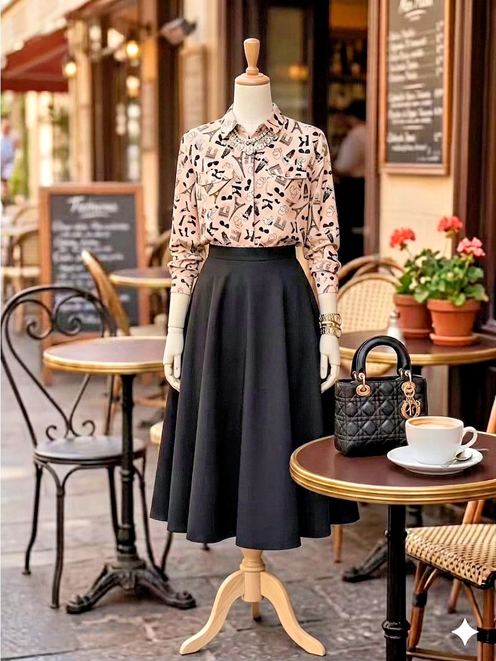 Karl Lagerfeld Paris Paris Eiffel Tower Print Button-Down Blouse Pink & Black L